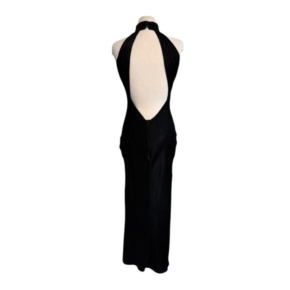 Satin Drape Back Maxi Dress with Split Black Small - Picture 10 of 15